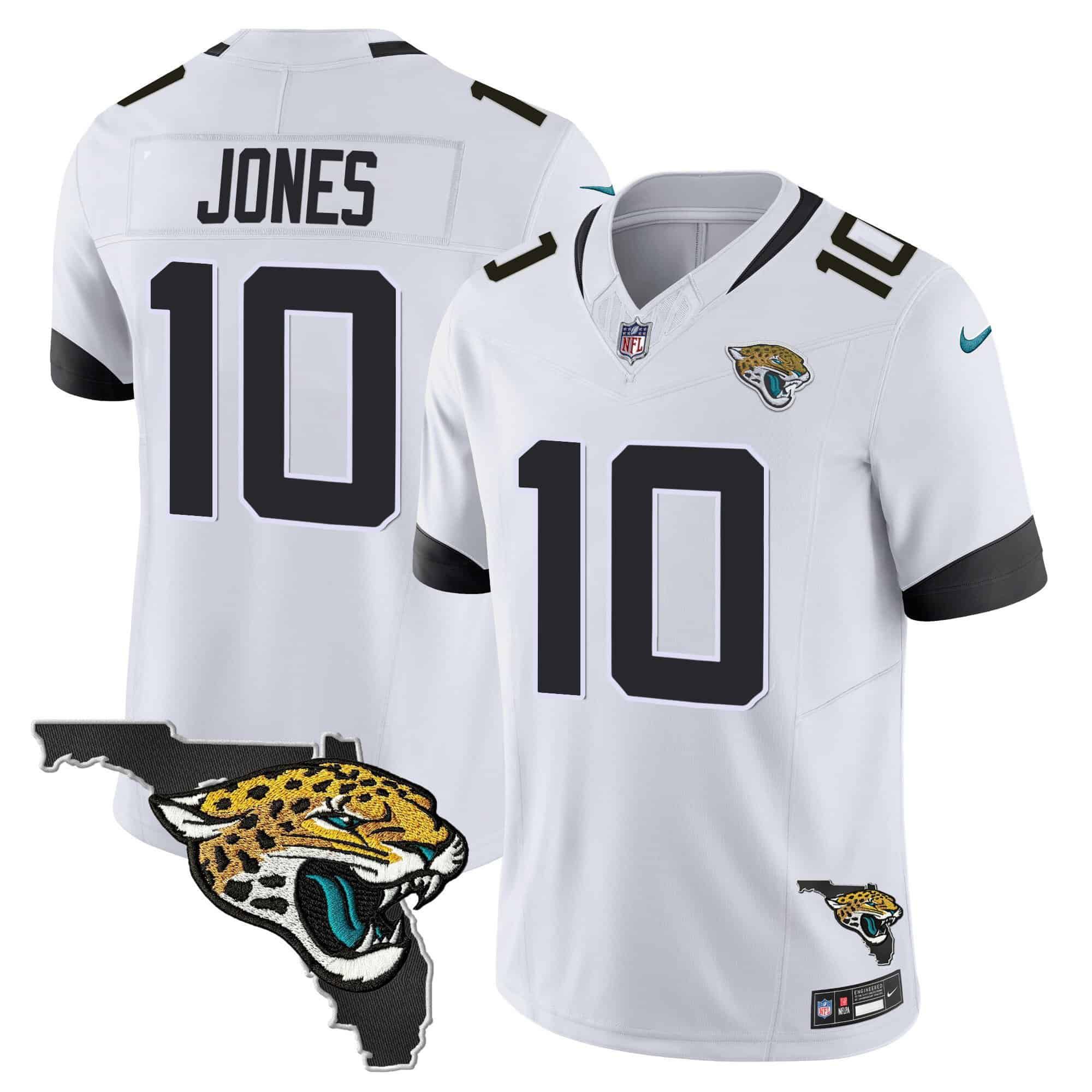 Men Jacksonville Jaguars 10 Jones White 2024 Nike Florida Patch Vapor NFL Jersey